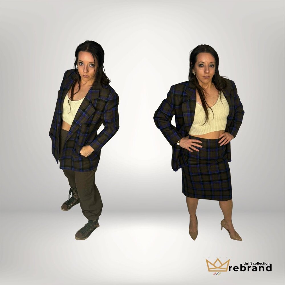 Vintage Wool Plaid Suit Set -"Rodier " -31 size Med (1980-1990)